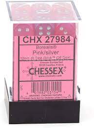 Pink/silver: Borealis 36d6 12mm Dice Set CHX 27984