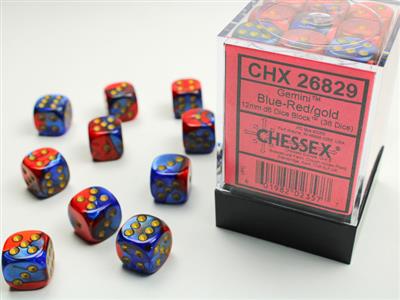 GEMINI® 12MM D6 BLUE-RED/GOLD DICE BLOCK™ (36 DICE)