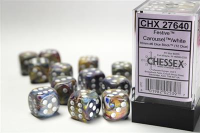 FESTIVE® 16MM D6 CAROUSEL™/WHITE DICE BLOCK™ (12 DICE)