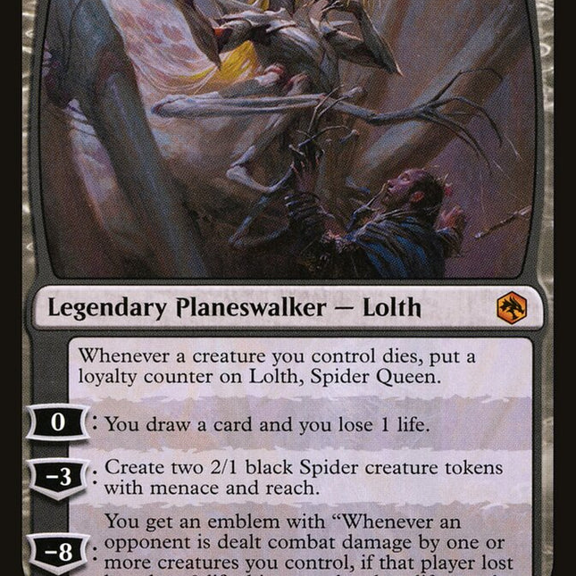 lolth mtg card Magic The Gathering - Adventures in the Forgotten Realms - Lolth, Spider Queen You get an emblem with Whenever an opponent is dealt combat damage by one or more creatures you control Custom Lolth Spider Queen commander