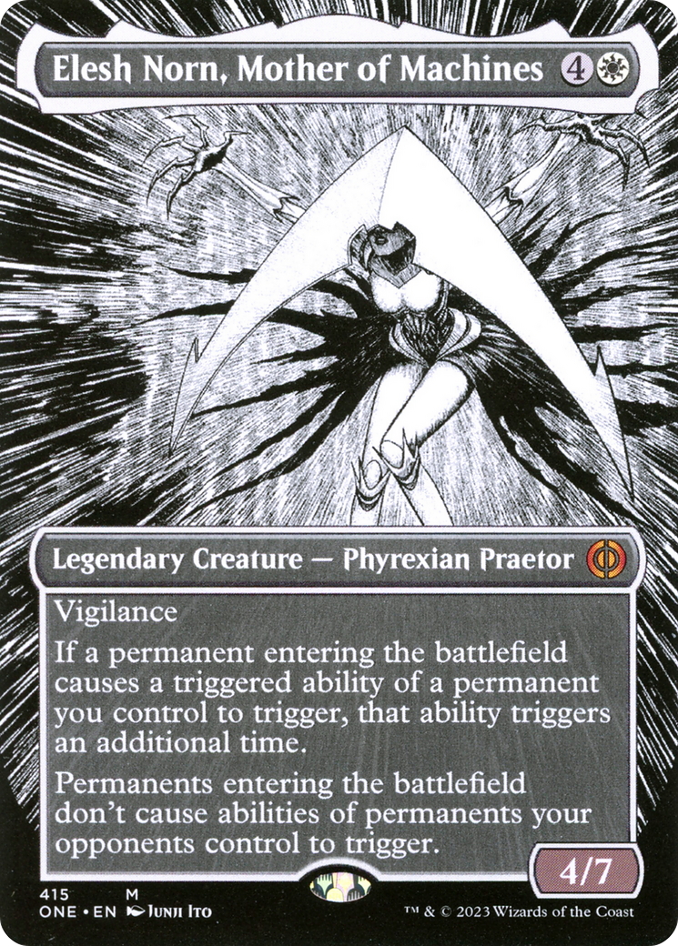 manga mtg cards Elesh Norn, Mother of Machines (Borderless Manga) [Phyrexia: All Will – TokenMTG