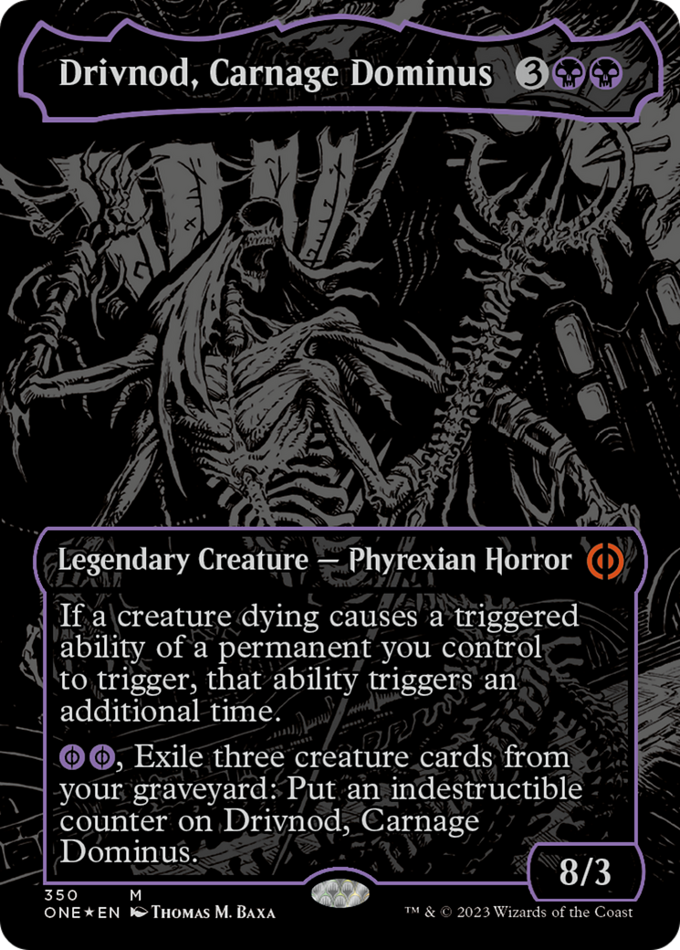 all oil slick cards mtg Drivnod, Carnage Dominus (Oil Raised Foil) [Phyrexia: Will Be One] Buttons/Cartridge:Brown this planeswalker enters with Magic The Gathering Secret Regular