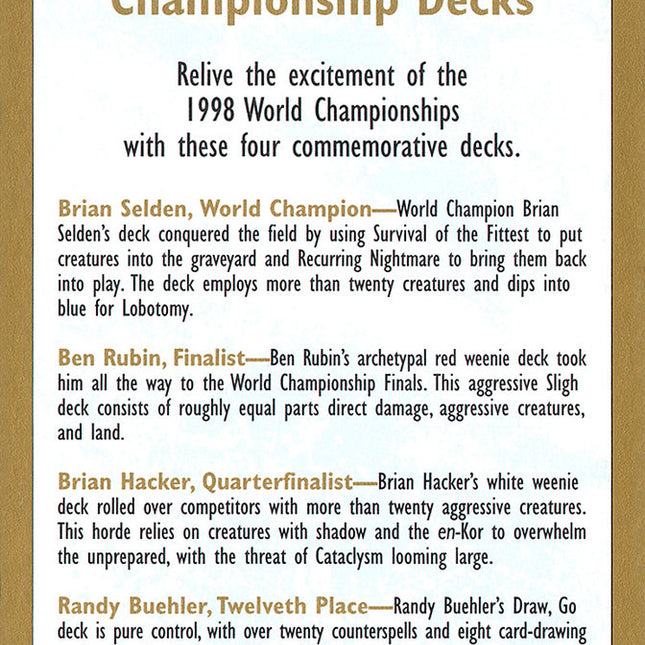 1998 World Championships Ad [World Championship Decks 1998]