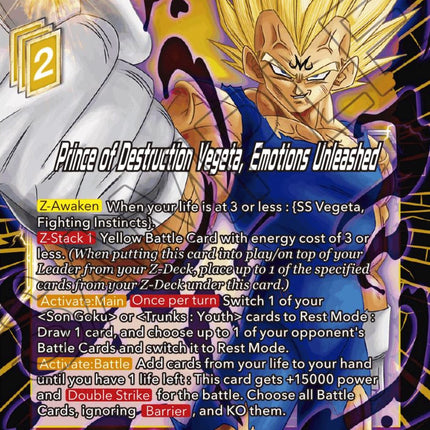 Prince of Destruction Vegeta, Emotions Unleashed (Starter Deck Exclusive) (SD22-02) [Power Absorbed]