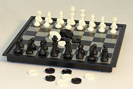 Folding Magnetic Chess & Plastic Checkers 10in