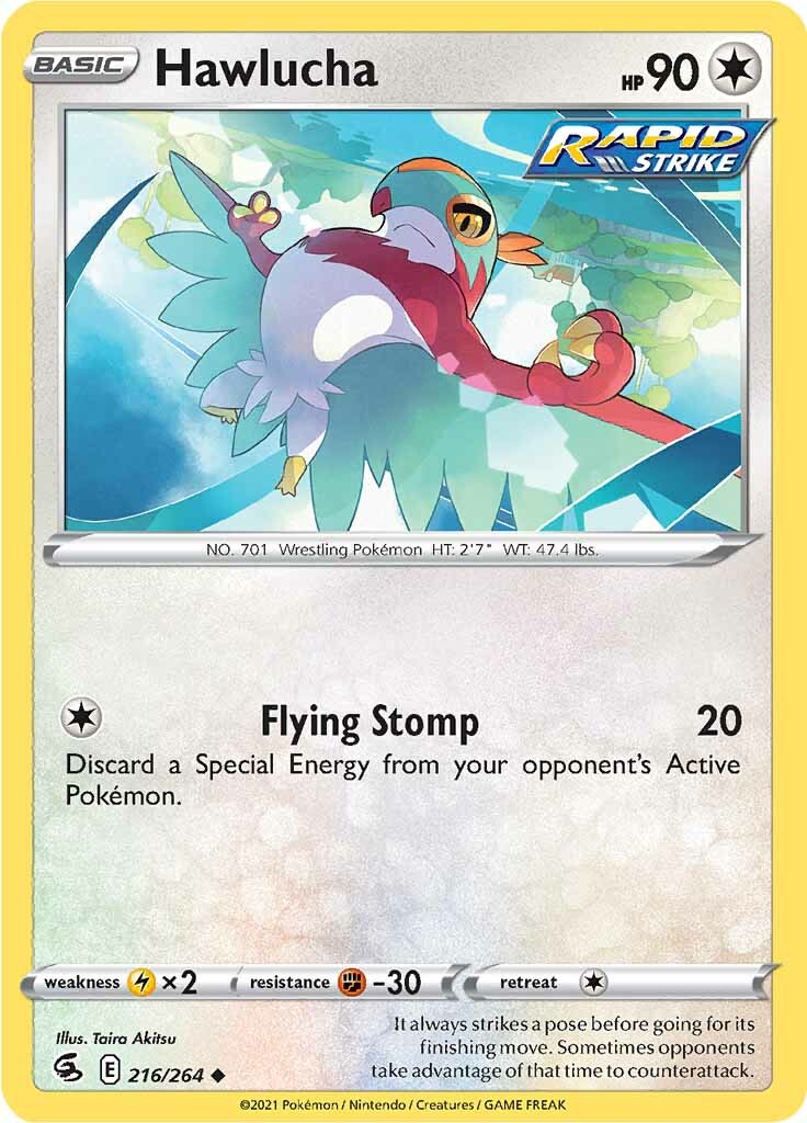 pokemon sword and shield fusion strike card value Hawlucha (216/264) [Sword & Shield: Fusion Strike] – TokenMTG