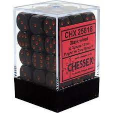 Black with Red: Opaque 36d6 12mm Dice Set CHX 25818