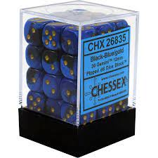 Black-Blue/gold: Gemini 36d6 12mm Dice Set CHX 26835