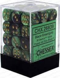 Black-Green/gold: Gemini 36d6 12mm Dice Set CHX 26839