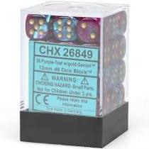 Purple-Teal/gold: Gemini 36d6 12mm Dice Set CHX 26849