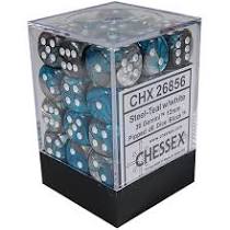 Steel-Teal/white: Gemini 36d6 12mm Dice Set CHX 26856