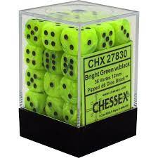Bright Green/black: Vortex 36d6 12mm Dice Set CHX 26835