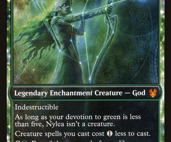 mtg green god card Nylea, Keen-Eyed (Showcase) [Theros Beyond Death] – TokenMTG