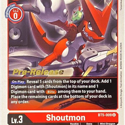 digimon card game battle of omni Shoutmon [BT5-009] [Battle of Omni Pre-Release Promos] – TokenMTG